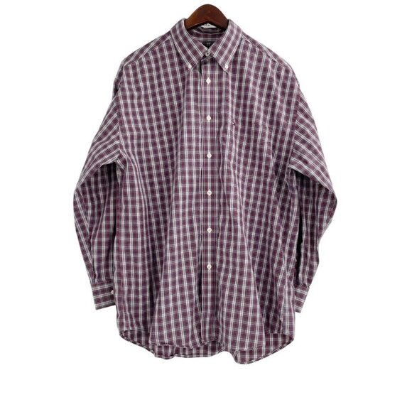 Tommy Hilfiger Red Plaid Button Down Shirt Mens Size Large 100% Cotton Preppy - Picture 1 of 6